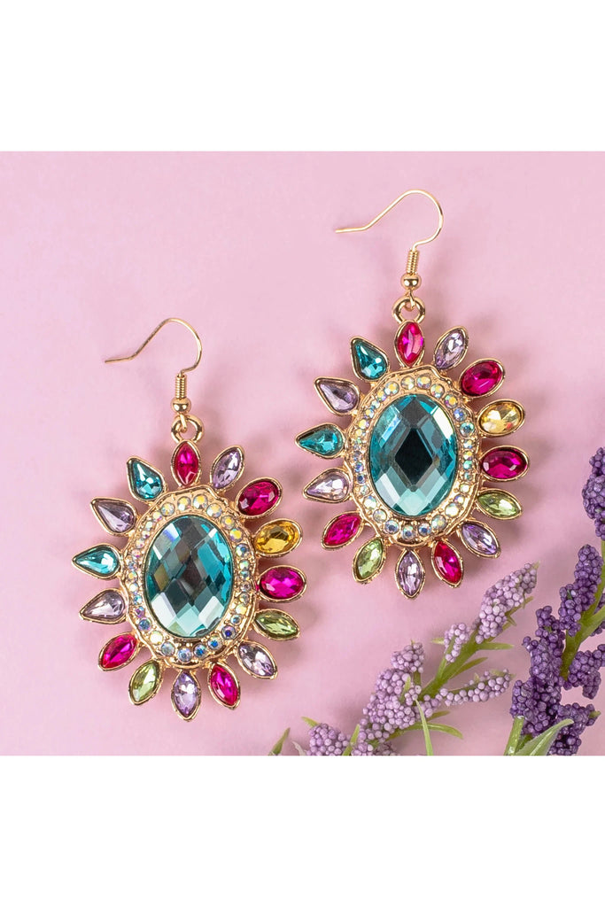 Crystal Multi Color Flower Drop Earrings In Gold-Earrings-Deja Nu-Deja Nu Boutique, Women's Fashion Boutique in Lampasas, Texas