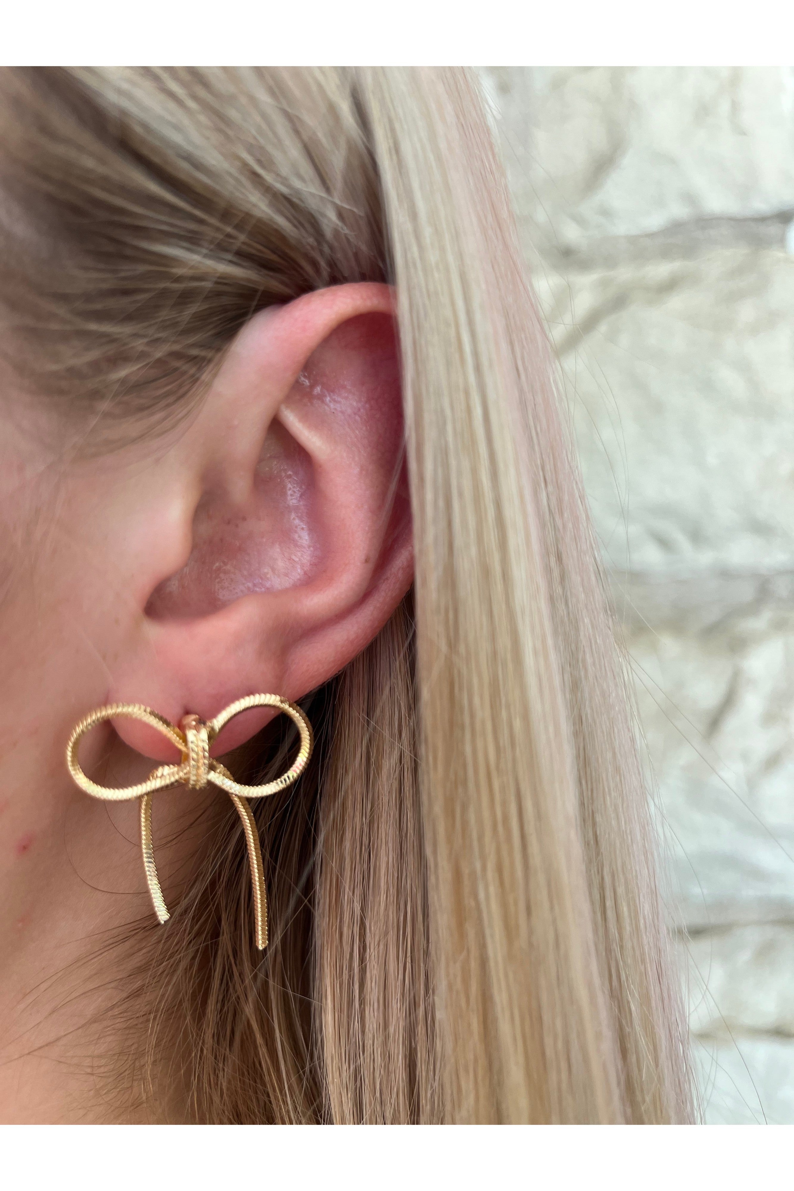 Dainty Gold Ribbon Knot Bow Dangle Earrings-Earrings-Deja Nu-Deja Nu Boutique, Women's Fashion Boutique in Lampasas, Texas