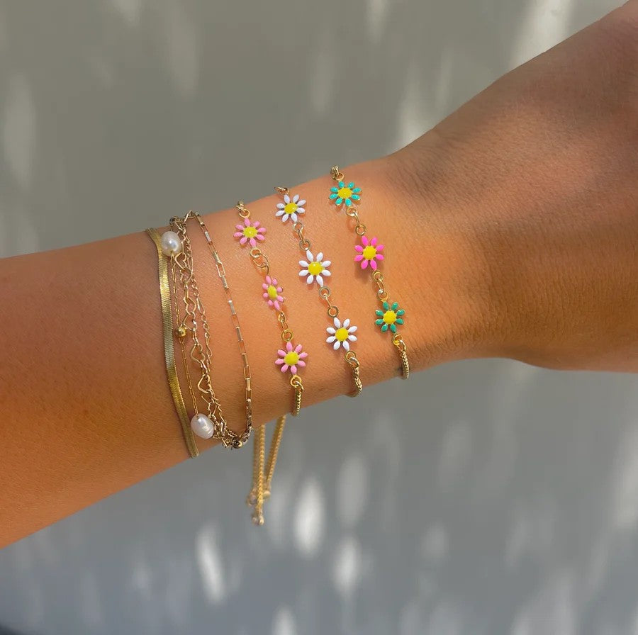 Nikki Smith White Daisy Slider Bracelet-Bracelets-Nikki Smith-Deja Nu Boutique, Women's Fashion Boutique in Lampasas, Texas