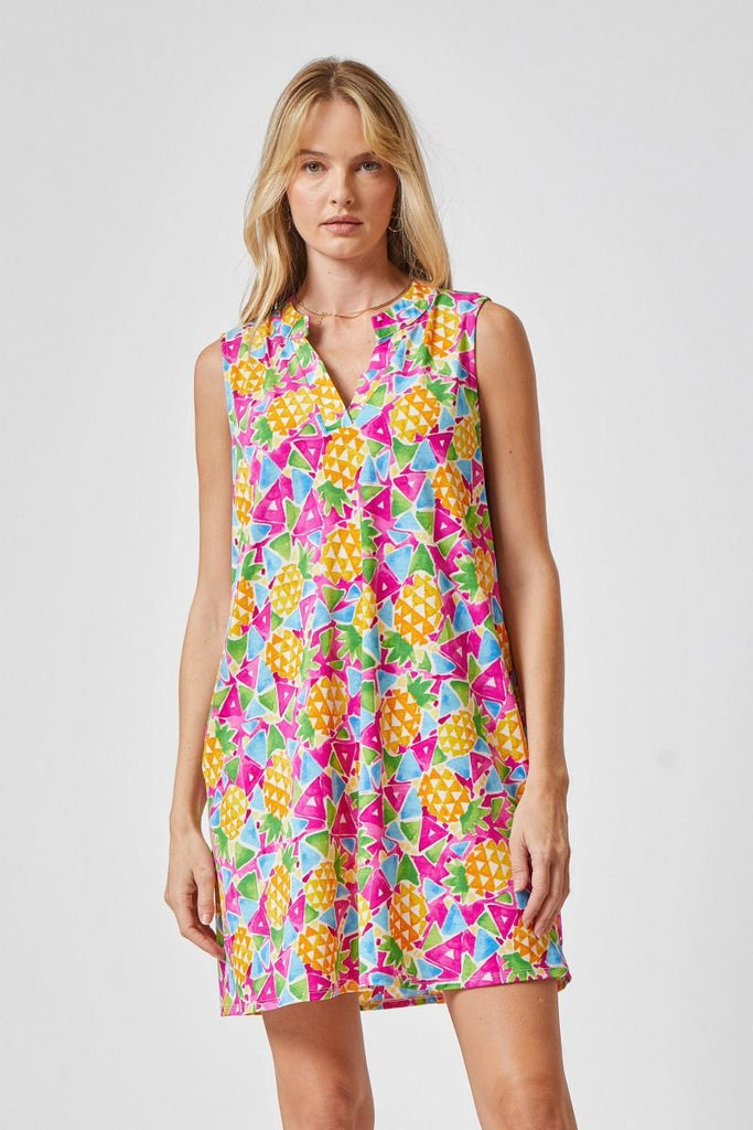 Dear Scarlett Lizzy Magenta Pineapple Tank Dress-Dresses-Dear Scarlett-Deja Nu Boutique, Women's Fashion Boutique in Lampasas, Texas