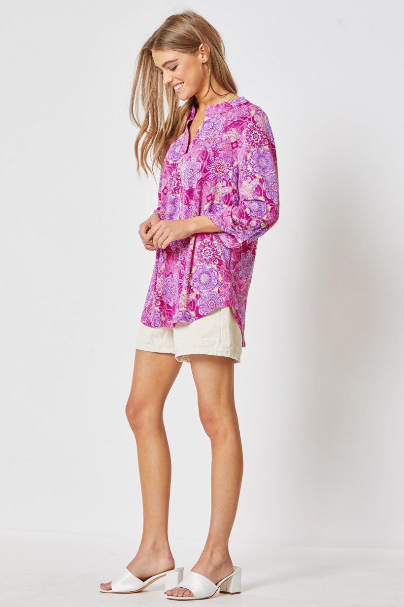 Dear Scarlett Lizzy Magenta Tunic Top-Tops-Dear Scarlett-Deja Nu Boutique, Women's Fashion Boutique in Lampasas, Texas