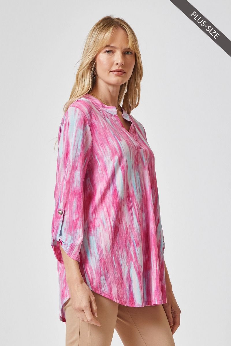 Dear Scarlett Lizzy Pink Multi Tunic Top Plus-Curvy/Plus Blouses-Dear Scarlett-Deja Nu Boutique, Women's Fashion Boutique in Lampasas, Texas