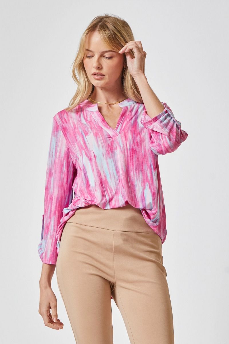 Dear Scarlett Lizzy Pink Multi Tunic Top-Tops-Dear Scarlett-Deja Nu Boutique, Women's Fashion Boutique in Lampasas, Texas