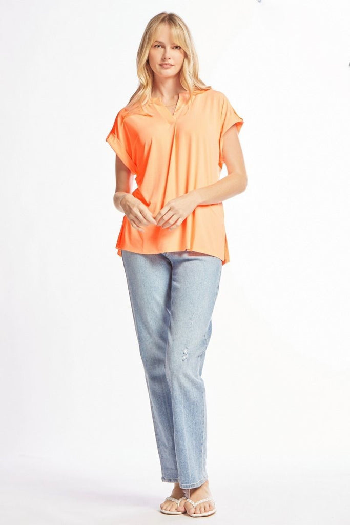 Dear Scarlett Lizzy Solid Neon Orange Tunic Top LIZSS-C0151-Tops-Dear Scarlett-Deja Nu Boutique, Women's Fashion Boutique in Lampasas, Texas