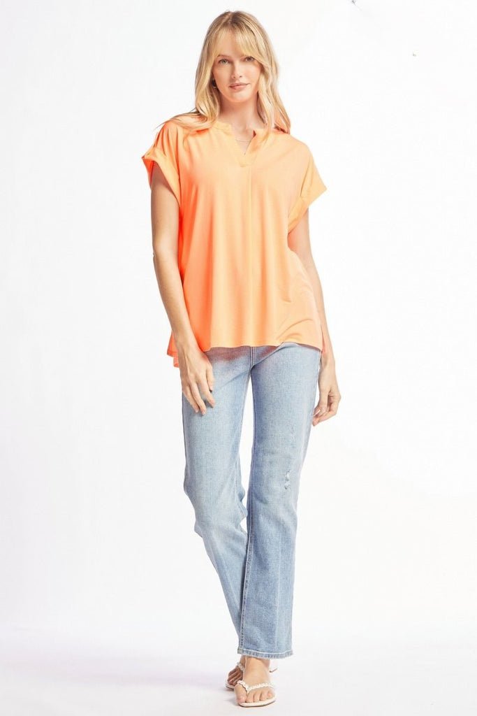 Dear Scarlett Lizzy Solid Neon Orange Tunic Top LIZSS-C0151-Tops-Dear Scarlett-Deja Nu Boutique, Women's Fashion Boutique in Lampasas, Texas