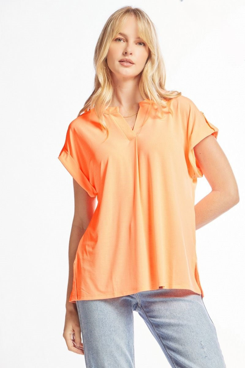 Dear Scarlett Lizzy Solid Neon Orange Tunic Top LIZSS-C0151-Tops-Dear Scarlett-Deja Nu Boutique, Women's Fashion Boutique in Lampasas, Texas