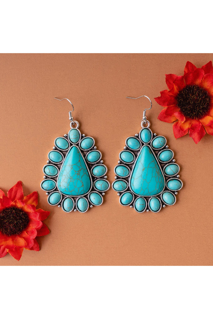 Deluxe Turquoise Squash Blossom Earrings - Cowgirl Jewelry-Earrings-Deja Nu-Deja Nu Boutique, Women's Fashion Boutique in Lampasas, Texas