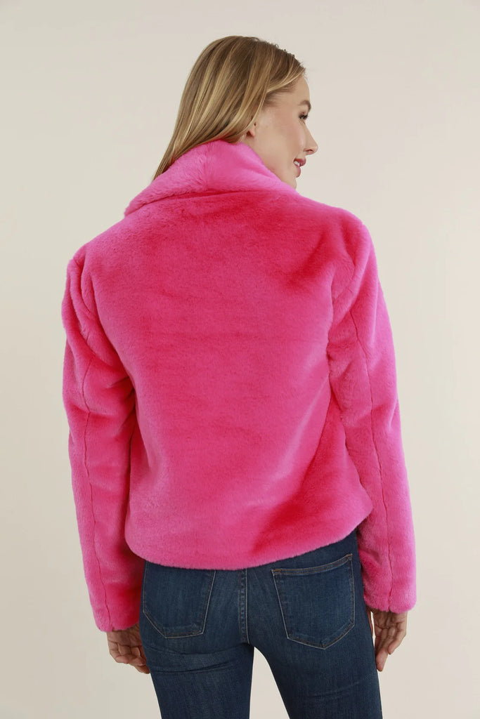 Dolce Cabo Hot Pink Faux Fur Shawl Collar Jacket-Jackets-Dolce Cabo-Deja Nu Boutique, Women's Fashion Boutique in Lampasas, Texas