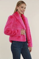 Dolce Cabo Hot Pink Faux Fur Shawl Collar Jacket-Jackets-Dolce Cabo-Deja Nu Boutique, Women's Fashion Boutique in Lampasas, Texas