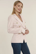 Dolce Cabo Pale Pink Faux Suede Doubled Breasted Blazer-Blazers-Dolce Cabo-Deja Nu Boutique, Women's Fashion Boutique in Lampasas, Texas