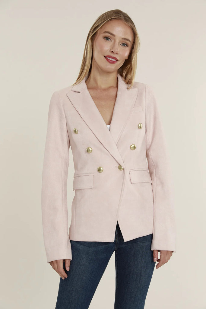 Dolce Cabo Pale Pink Faux Suede Doubled Breasted Blazer-Blazers-Dolce Cabo-Deja Nu Boutique, Women's Fashion Boutique in Lampasas, Texas