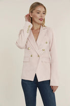 Dolce Cabo Pale Pink Faux Suede Doubled Breasted Blazer-Blazers-Dolce Cabo-Deja Nu Boutique, Women's Fashion Boutique in Lampasas, Texas