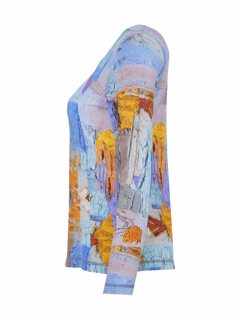 Dolcezza Simply Art Asymmetric Neckline Top “Sovrapposizione Di Civilta” (73690)-Long Sleeves-Dolcezza-Deja Nu Boutique, Women's Fashion Boutique in Lampasas, Texas
