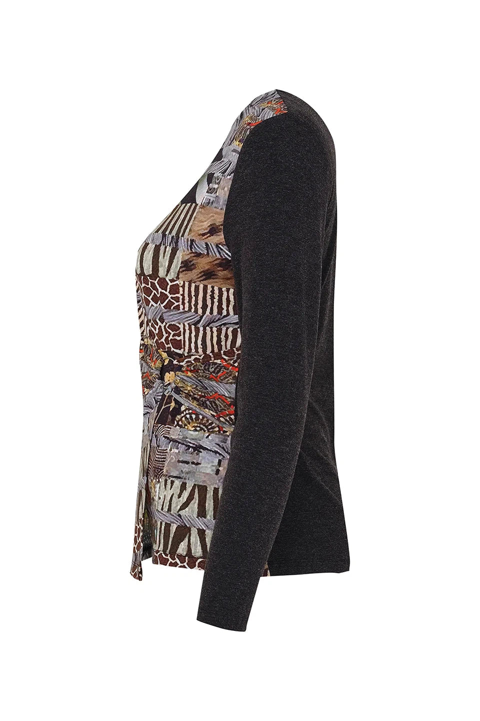 Dolcezza Simply Art Joy Burlington "Red Black Quilt" O-Ring Wrap Long Sleeve Top 73652-Long Sleeves-Dolcezza-Deja Nu Boutique, Women's Fashion Boutique in Lampasas, Texas