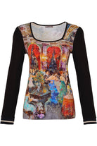 Dolcezza Simply Art Top With Clear Rhinestone Details “Dance Party” (73730)-Long Sleeves-Dolcezza-Deja Nu Boutique, Women's Fashion Boutique in Lampasas, Texas