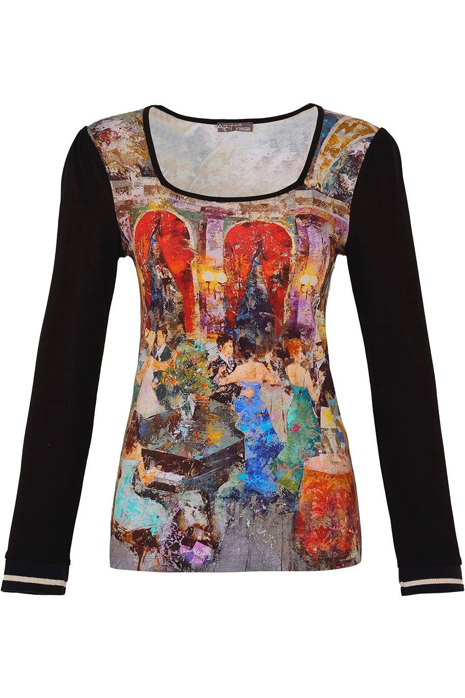 Dolcezza Simply Art Top With Clear Rhinestone Details “Dance Party” (73730)-Long Sleeves-Dolcezza-Deja Nu Boutique, Women's Fashion Boutique in Lampasas, Texas