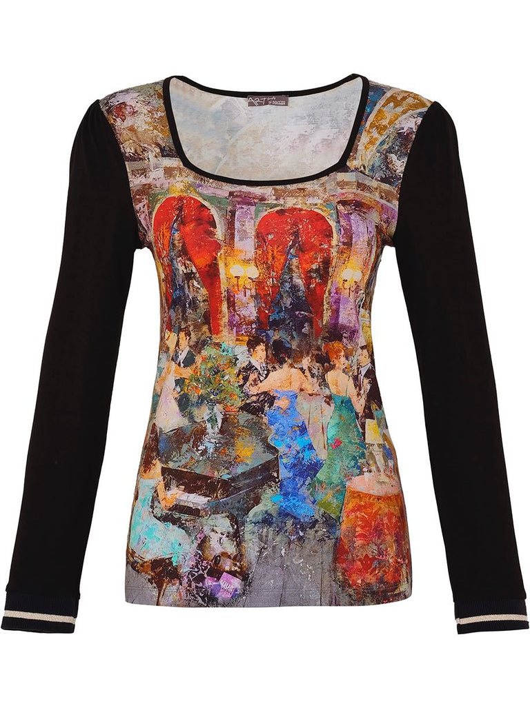 Dolcezza Simply Art Top With Clear Rhinestone Details “Dance Party” (73730)-Long Sleeves-Dolcezza-Deja Nu Boutique, Women's Fashion Boutique in Lampasas, Texas