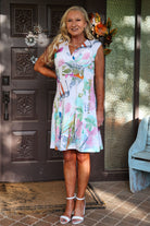 Dolcezza Simply Art 'Happy With Spring' Print Dress With Surplice Neckline - Style 24603-Dresses-Dolcezza-Deja Nu Boutique, Women's Fashion Boutique in Lampasas, Texas