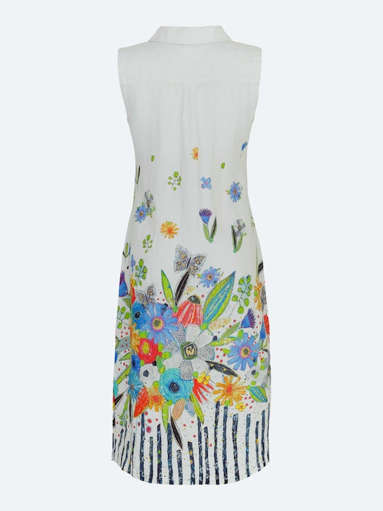 Dolcezza Simply Art “New Bouquet Coming Soon” Sleeveless Linen Dress By Vigo Geneviève Gauthier (24763)-Midi Dresses-Dolcezza-Deja Nu Boutique, Women's Fashion Boutique in Lampasas, Texas