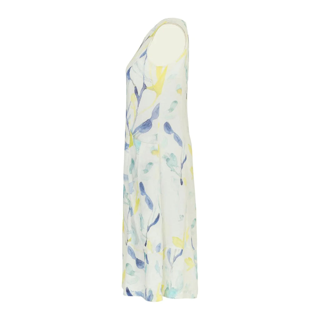 Dolcezza Simply Art “Turquoise Bloom” By Jennifer Goldberg Linen Dress (24634)-Dresses-Dolcezza-Deja Nu Boutique, Women's Fashion Boutique in Lampasas, Texas