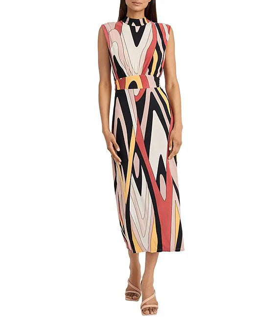 Donna Morgan For Maggy London Printed Matte Jersey Mock Neck Sleeveless Maxi Dress-Dresses-Donna Morgan-Deja Nu Boutique, Women's Fashion Boutique in Lampasas, Texas