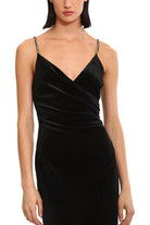 Donna Morgan For Maggy London Tilla Black Velvet Rhinestone Strap Dress-Midi Dresses-Donna Morgan-Deja Nu Boutique, Women's Fashion Boutique in Lampasas, Texas