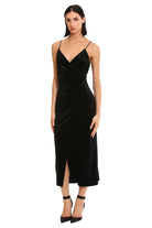 Donna Morgan For Maggy London Tilla Black Velvet Rhinestone Strap Dress-Midi Dresses-Donna Morgan-Deja Nu Boutique, Women's Fashion Boutique in Lampasas, Texas