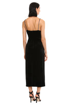 Donna Morgan For Maggy London Tilla Black Velvet Rhinestone Strap Dress-Midi Dresses-Donna Morgan-Deja Nu Boutique, Women's Fashion Boutique in Lampasas, Texas