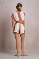 ELAN Natural & Pink Resort Smocked Waist Shorts-Shorts-Elan-Deja Nu Boutique, Women's Fashion Boutique in Lampasas, Texas