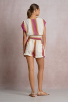 ELAN Natural & Pink Smocked Waist Resort Top-Tops-Elan-Deja Nu Boutique, Women's Fashion Boutique in Lampasas, Texas