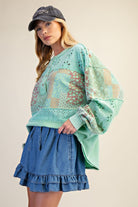 Easel Atlantis Green Mixed Print Button Front Washed Top-Tops-Easel-Deja Nu Boutique, Women's Fashion Boutique in Lampasas, Texas