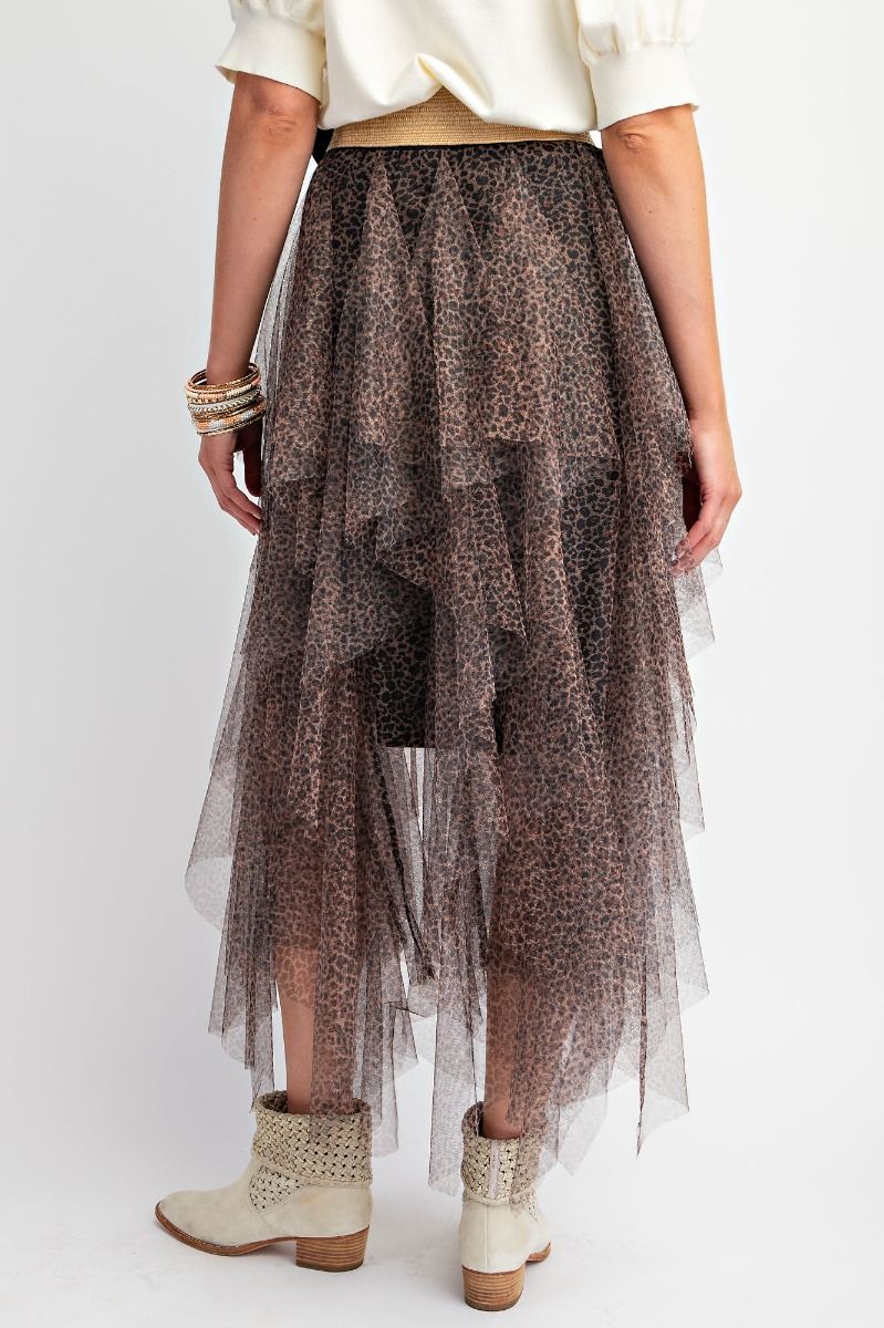 Easel Cheetah Print Power Mesh Ballerina Tiered Maxi Skirt-Skirts-Easel-Deja Nu Boutique, Women's Fashion Boutique in Lampasas, Texas