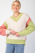 Easel Color Block Knit Pullover Sweater In Oatmeal-Sweaters-Easel-Deja Nu Boutique, Women's Fashion Boutique in Lampasas, Texas