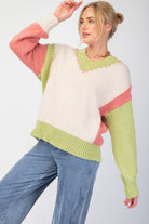 Easel Color Block Knit Pullover Sweater In Oatmeal-Sweaters-Easel-Deja Nu Boutique, Women's Fashion Boutique in Lampasas, Texas