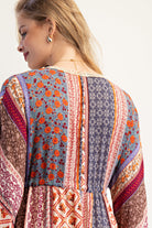 Easel Cream & Blue Printed Bell Sleeve Maxi Duster Dress-Maxi Dresses-Easel-Deja Nu Boutique, Women's Fashion Boutique in Lampasas, Texas