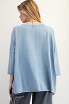 Easel Denim Blue Mineral Wash Star Patch Top-Tops-Easel-Deja Nu Boutique, Women's Fashion Boutique in Lampasas, Texas