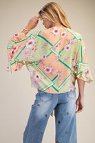 Easel Floral Peach Blossom Kimono Tie Shrug in Sage & Coral-Cardigans & Kimonos-Easel-Deja Nu Boutique, Women's Fashion Boutique in Lampasas, Texas