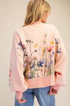 Easel Floral Printed Mineral Washed Terry Knit Pullover in Coral-Tops-Easel-Deja Nu Boutique, Women's Fashion Boutique in Lampasas, Texas