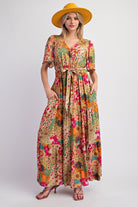 Easel Floral Printed Rayon Challis Maxi Dress In Sage-Maxi Dresses-easel-Deja Nu Boutique, Women's Fashion Boutique in Lampasas, Texas