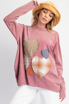 Easel Heart Patch Mineral Washed Knit Top In Mauve Plus-Curvy/Plus Tops-easel-Deja Nu Boutique, Women's Fashion Boutique in Lampasas, Texas