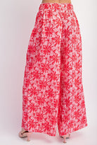 Easel Hot Pink & Red Floral Crinkled Poly Wide Leg Pant: A Stylish Summer Bloom-Bottoms-Easel-Deja Nu Boutique, Women's Fashion Boutique in Lampasas, Texas