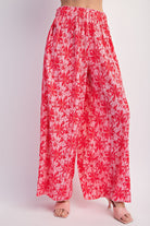 Easel Hot Pink & Red Floral Crinkled Poly Wide Leg Pant: A Stylish Summer Bloom-Bottoms-Easel-Deja Nu Boutique, Women's Fashion Boutique in Lampasas, Texas