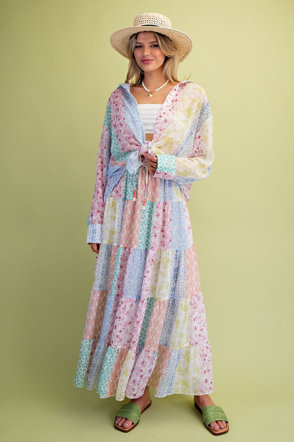 Easel Patchwork Multi Floral Printed Chiffon Tiered Maxi Skirt-Skirts-Easel-Deja Nu Boutique, Women's Fashion Boutique in Lampasas, Texas