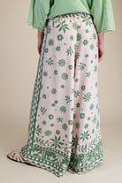 Easel Plus Size Border Print Rayon Linen Wide Leg Pants in Matcha Latte-Curvy/Plus Bottoms-Easel-Deja Nu Boutique, Women's Fashion Boutique in Lampasas, Texas