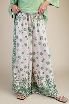 Easel Plus Size Border Print Rayon Linen Wide Leg Pants in Matcha Latte-Curvy/Plus Bottoms-Easel-Deja Nu Boutique, Women's Fashion Boutique in Lampasas, Texas