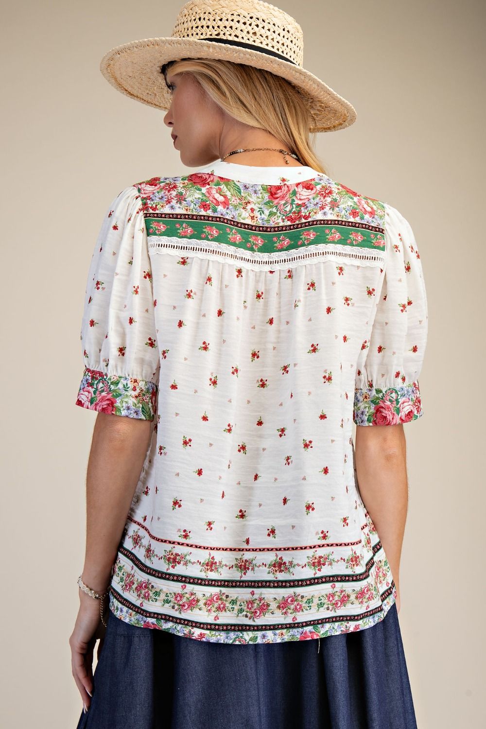 Easel Sage Pink Floral Printed Puff Sleeve Top-Tops-Easel-Deja Nu Boutique, Women's Fashion Boutique in Lampasas, Texas