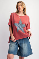 Easel Star Studded Patch Mineral Washed Top Plus-Curvy/Plus Tops-Easel-Deja Nu Boutique, Women's Fashion Boutique in Lampasas, Texas