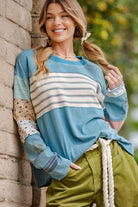 Easel Stripe Mix Terry Soft Washed Pullover – Faded Teal-sweatshirt-Easel-Deja Nu Boutique, Women's Fashion Boutique in Lampasas, Texas