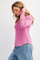 Easel Thermal Knit Washed Henley Top In Orchid-Tops-easel-Deja Nu Boutique, Women's Fashion Boutique in Lampasas, Texas