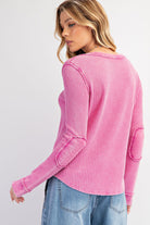 Easel Thermal Knit Washed Henley Top In Orchid-Tops-easel-Deja Nu Boutique, Women's Fashion Boutique in Lampasas, Texas